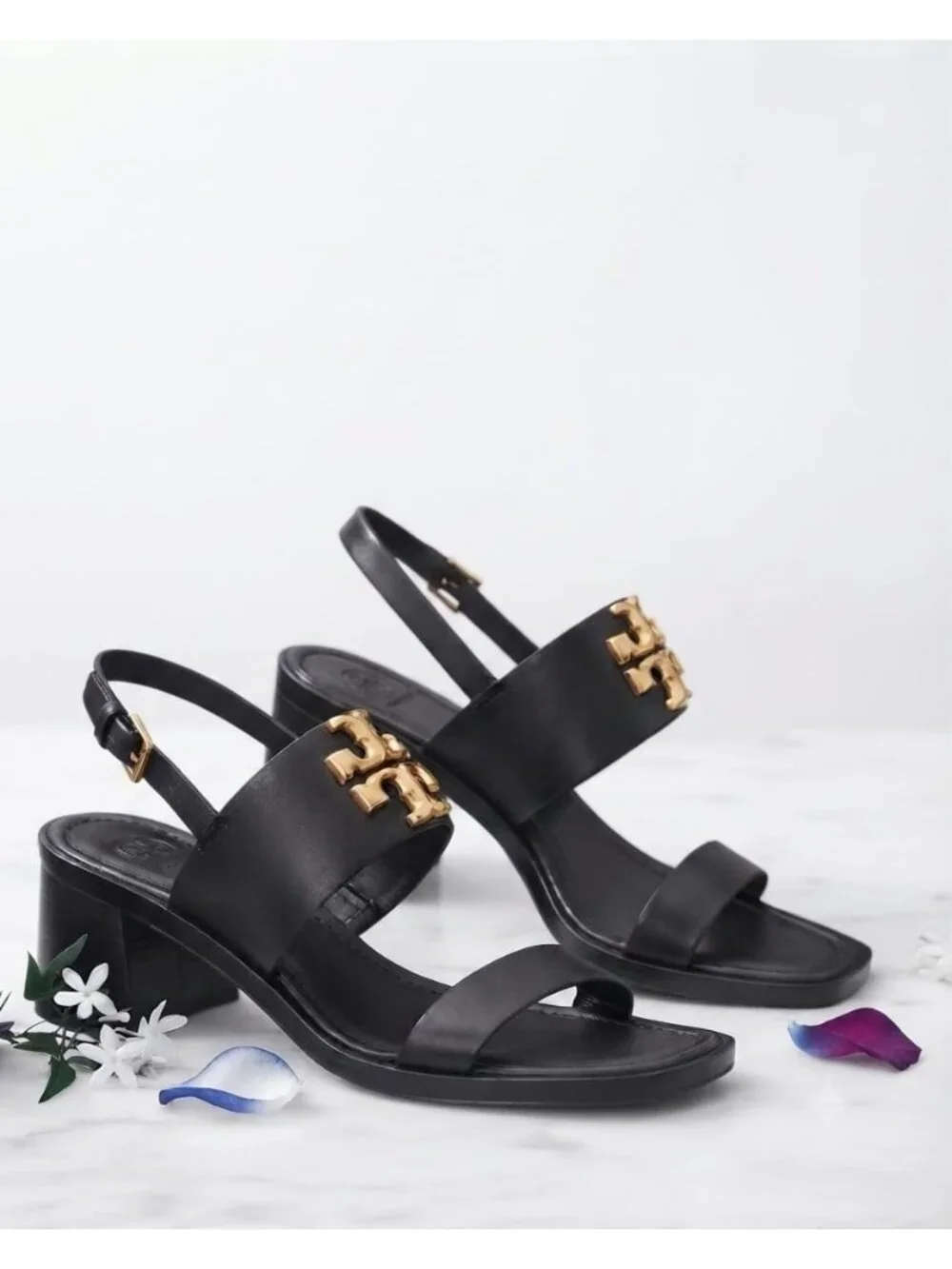 Tory Burch Eleanor Slingback Sandals Women's Size 10.5 Black Leather Block Heel
